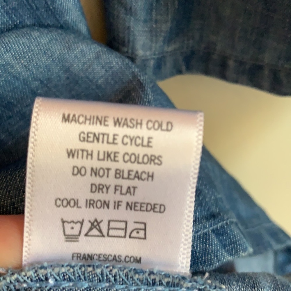 Blue Rain Chambray Peasant Top with Bell Sleeves and Peplum Hem size S - Picture 7 of 8